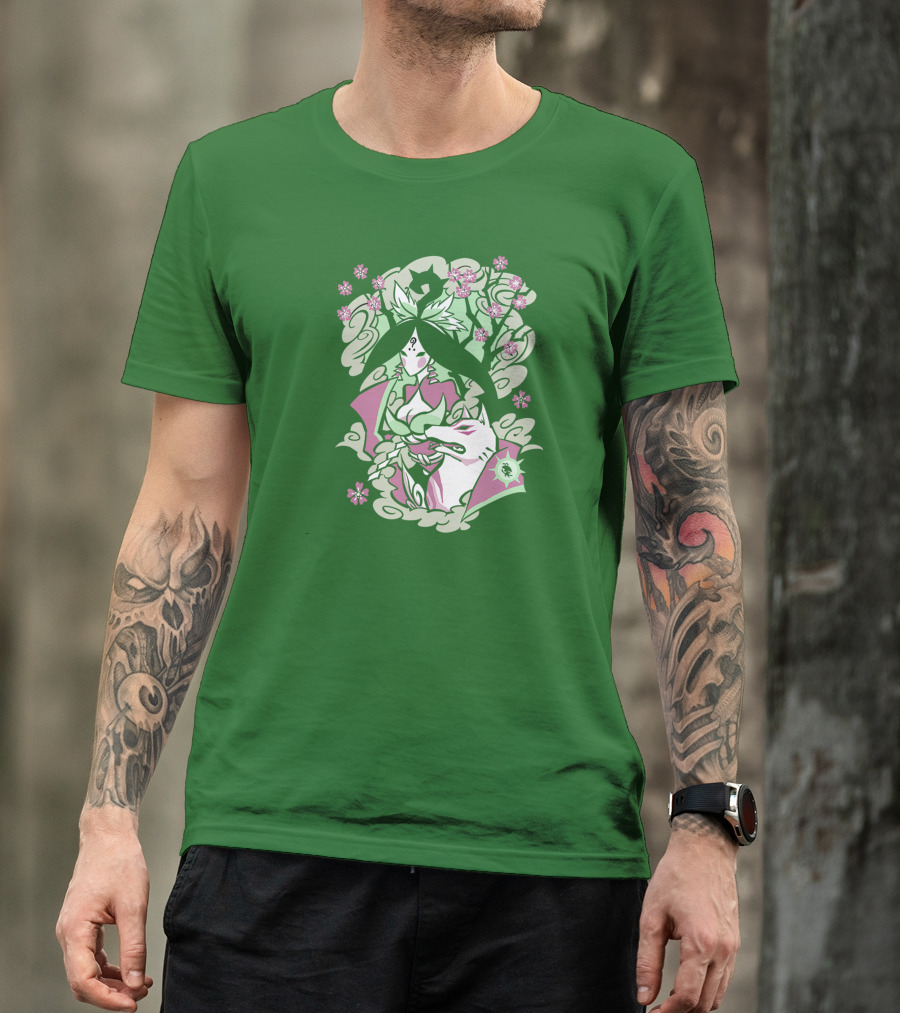 Okami Merch Amaterasu And Cherry Blossoms T-Shirt