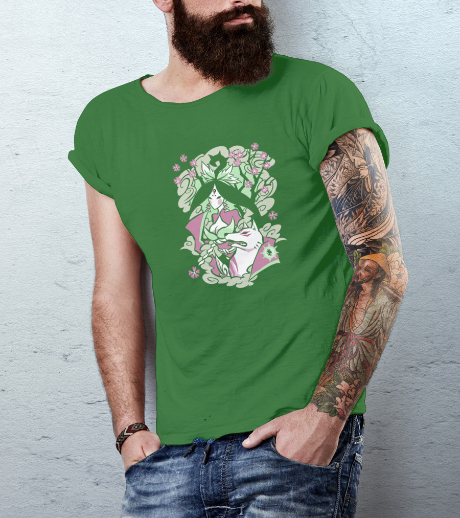 Okami Merch Amaterasu And Cherry Blossoms T-Shirt