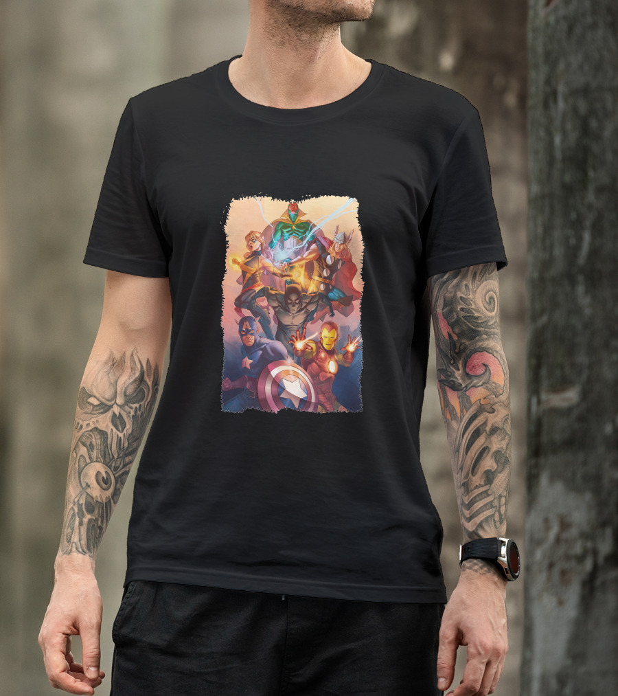 Super Avengers Captain America Iron Man Thor Black Panther Vision Team Iconic Heroes T-Shirt