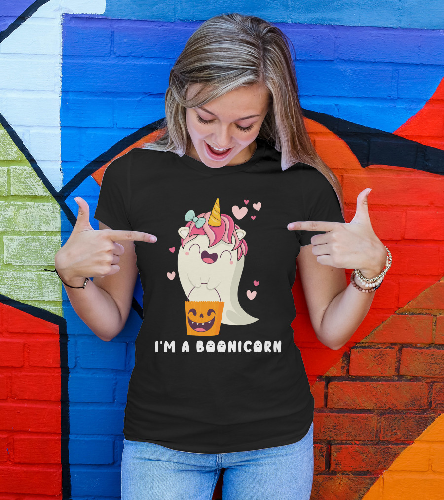 I'm A Boonicorn Cute Boonicorn Ghost Unicorn Halloween Hearts T-Shirt