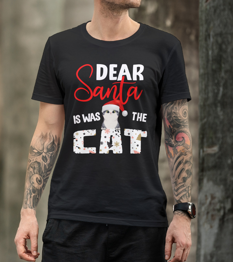 Dear Santa Cute Cat In Santa Hat Holiday Christmas T-Shirt