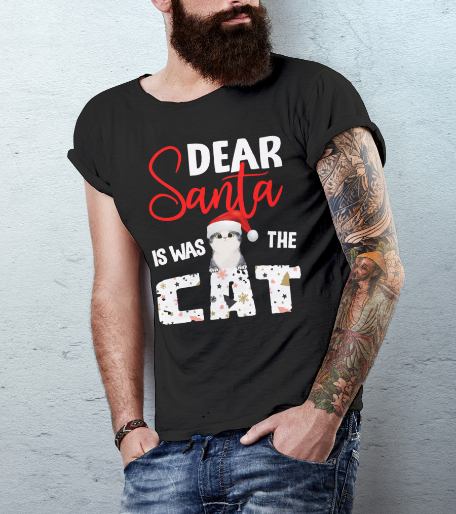 Dear Santa Cute Cat In Santa Hat Holiday Christmas T-Shirt