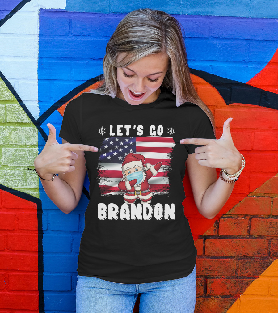 Let's Go Brandon Santa Mask American Flag Christmas T-Shirt