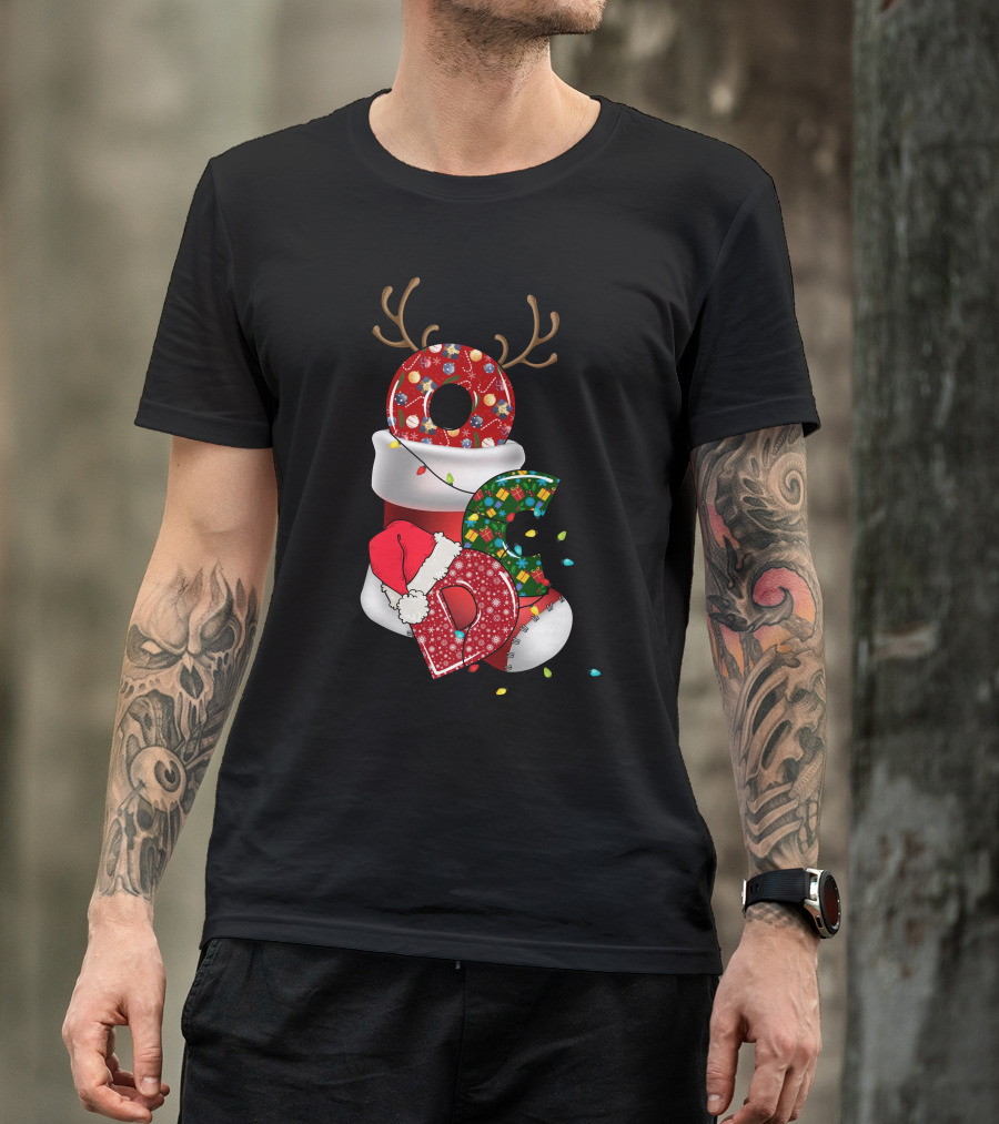 OCD Obsessive Christmas Disorder Reindeer Santa Hat Lights Stocking T-Shirt
