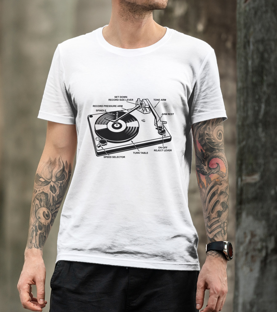 Vinyl Record Player Diagram Tone Arm Turn Table T-Shirt