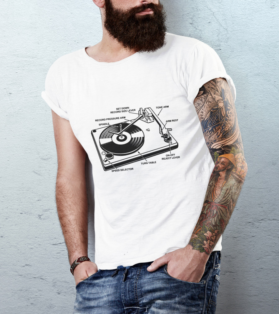 Vinyl Record Player Diagram Tone Arm Turn Table T-Shirt