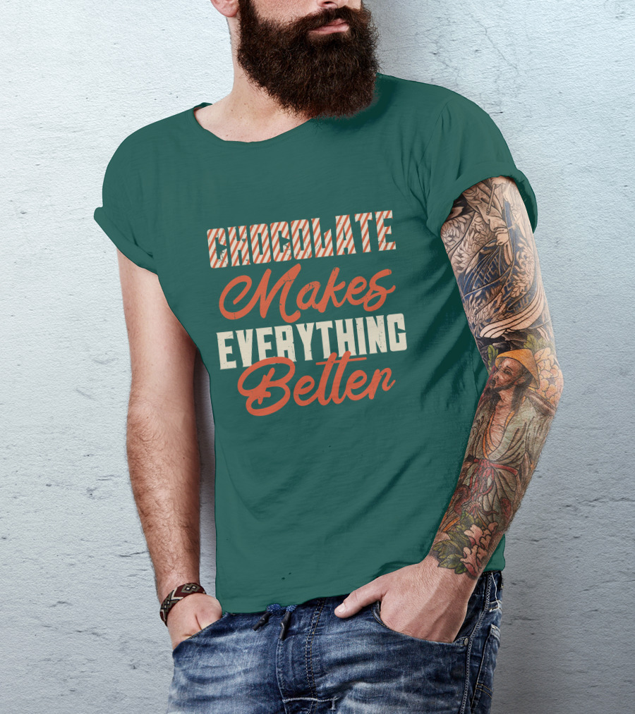 Chocolate Makes Everything Better Striped Lettering T-Shirt