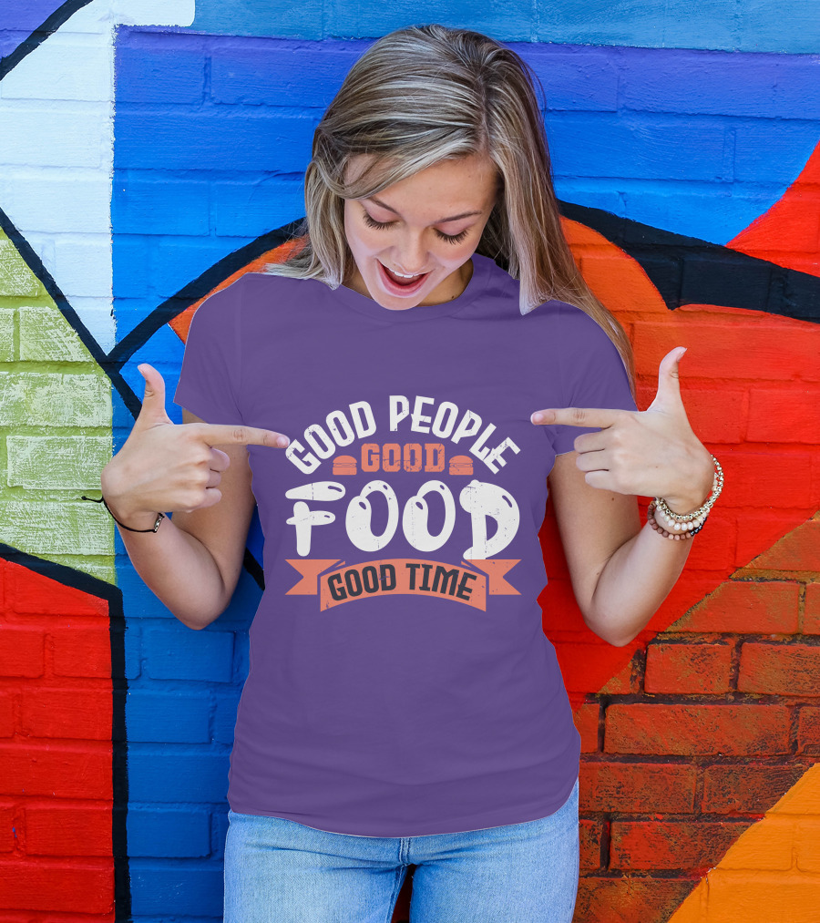Good People Good Food Good Time Retro Banner T-Shirt