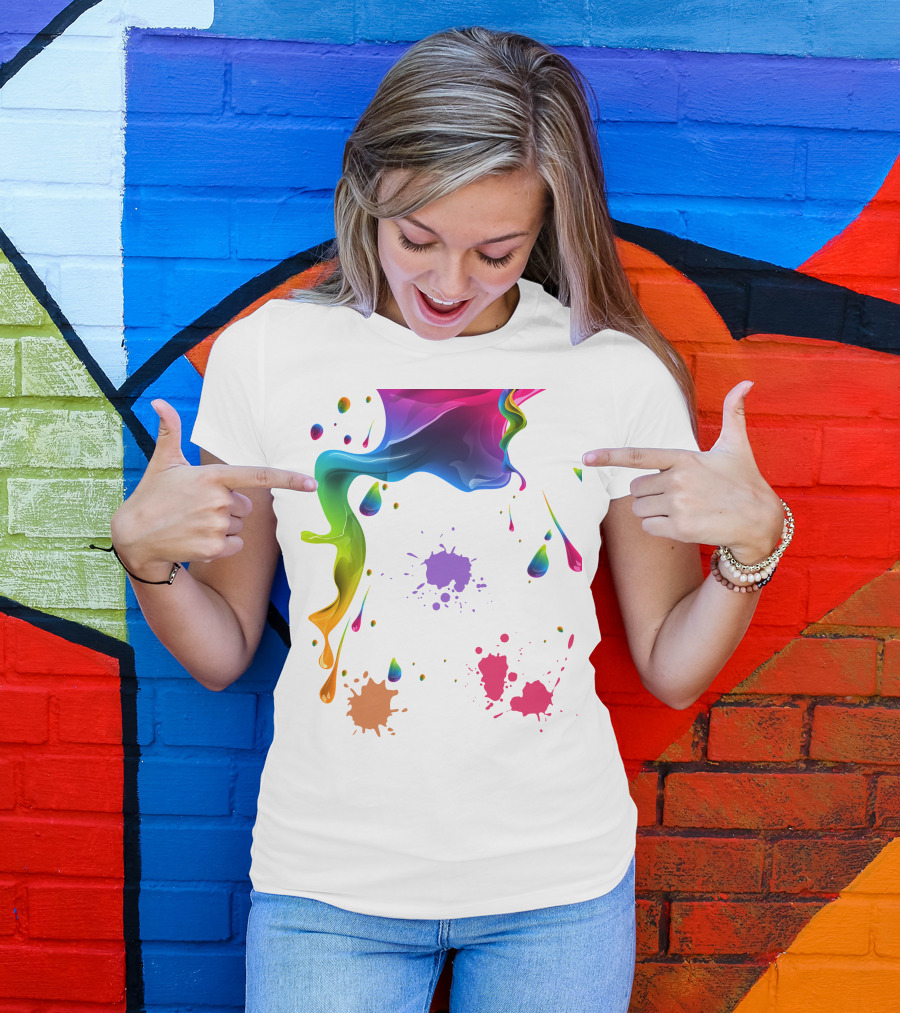 Waterpaint Colorful Splatter Vibrant Drips And Drops T-Shirt