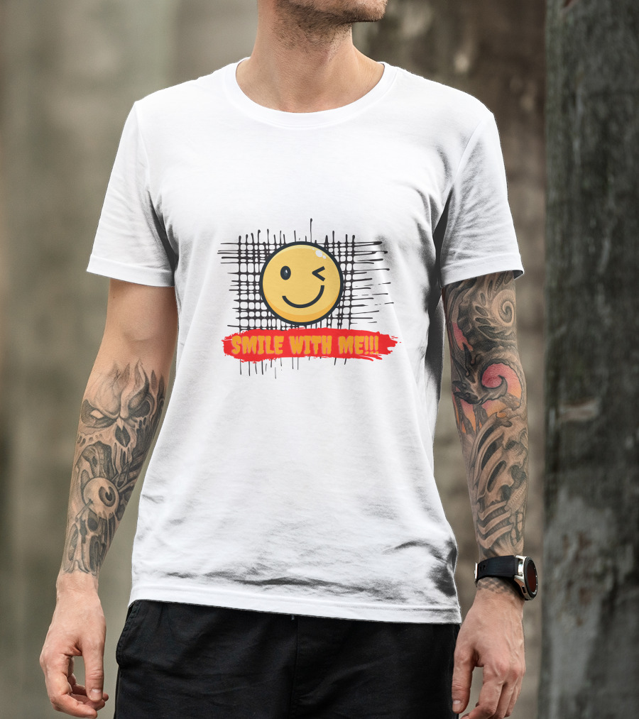 SMILE WITH ME Winking Smiley Face And Checkered Grid Background T-Shirt