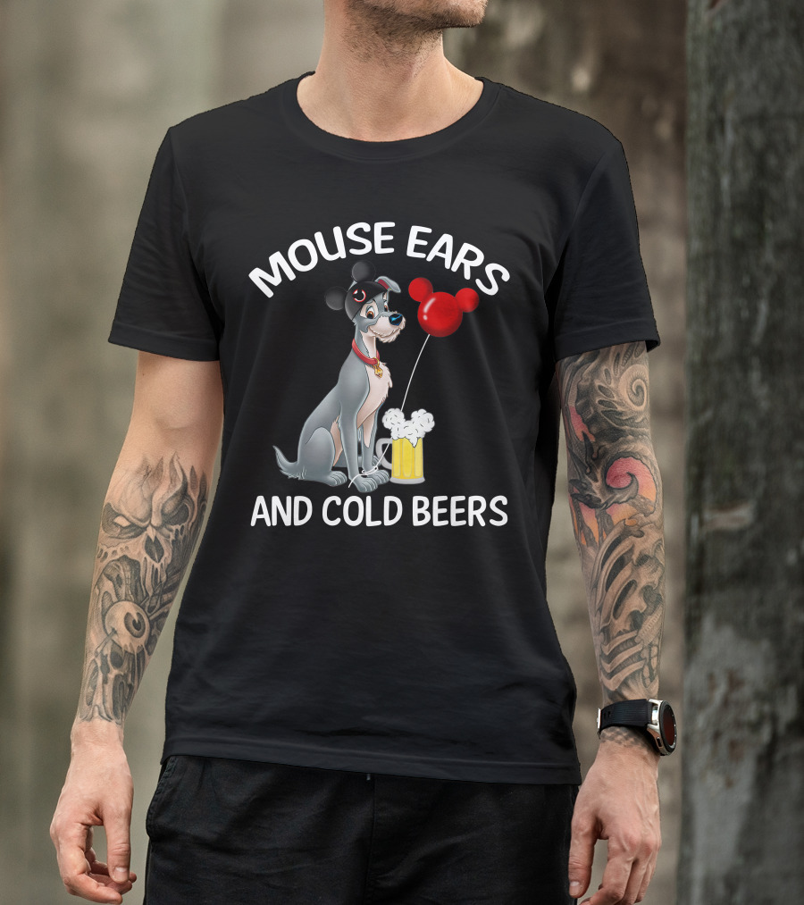 Mouse Ears And Cold Beers Dog With Balloon And Beer Mug T-Shirt