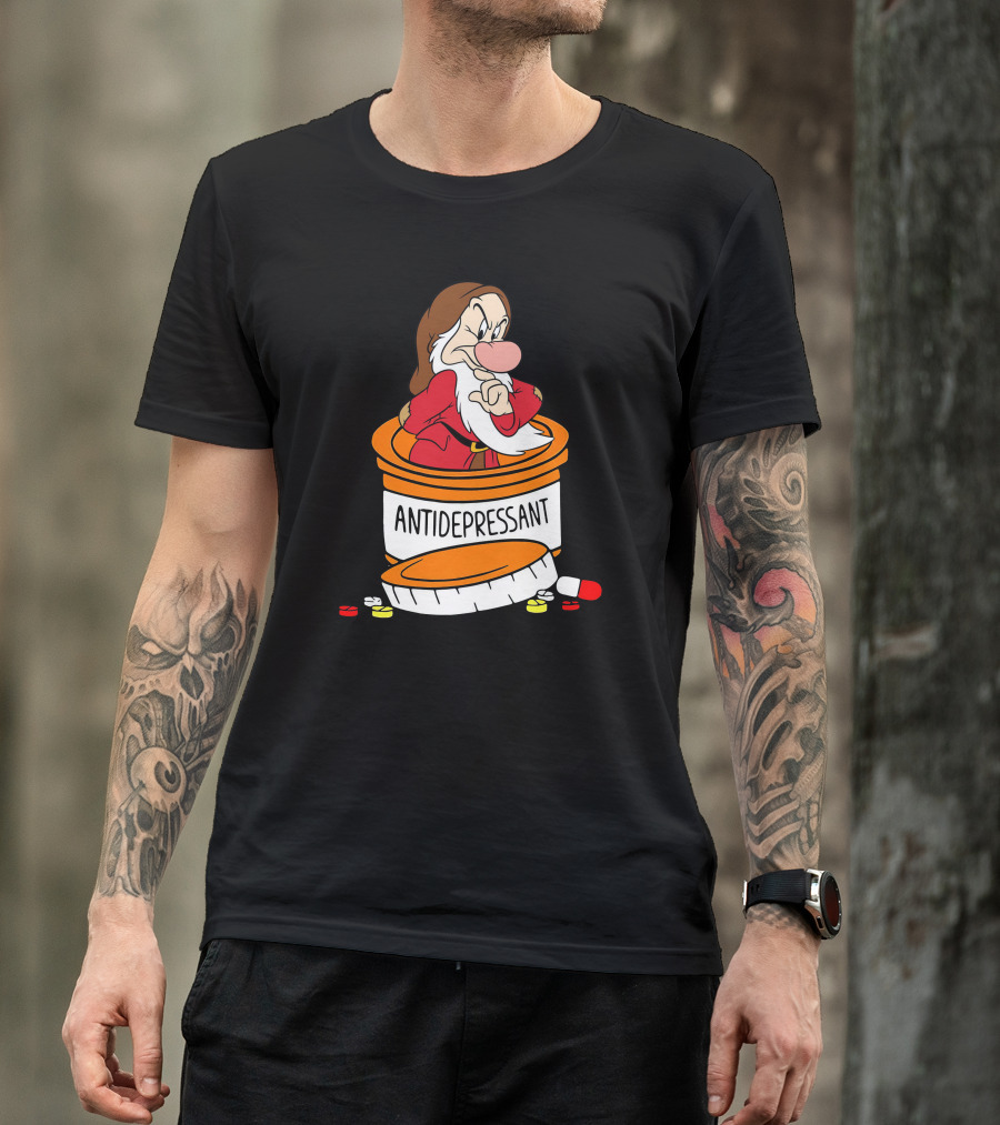 Grumpy Antidepressant Bottle Cartoon Character T-Shirt