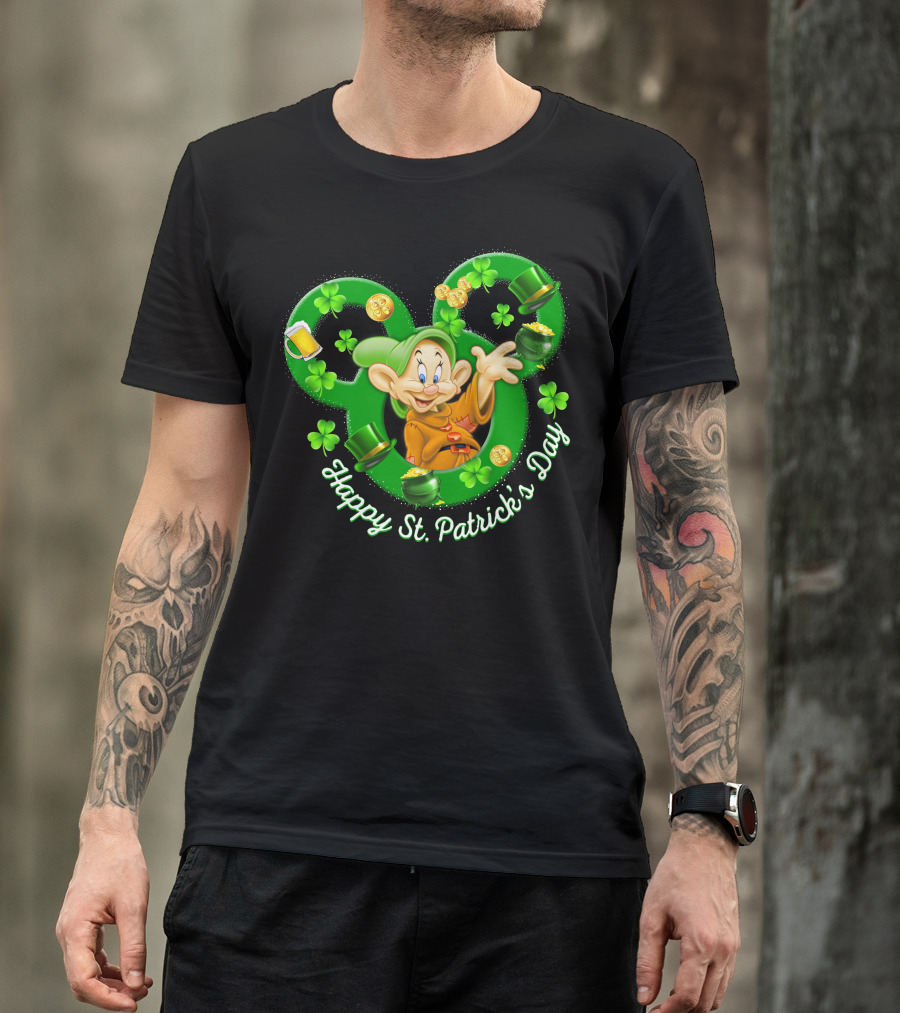 Dopey Happy St. Patrick's Day Shamrocks And Gold Coins T-Shirt