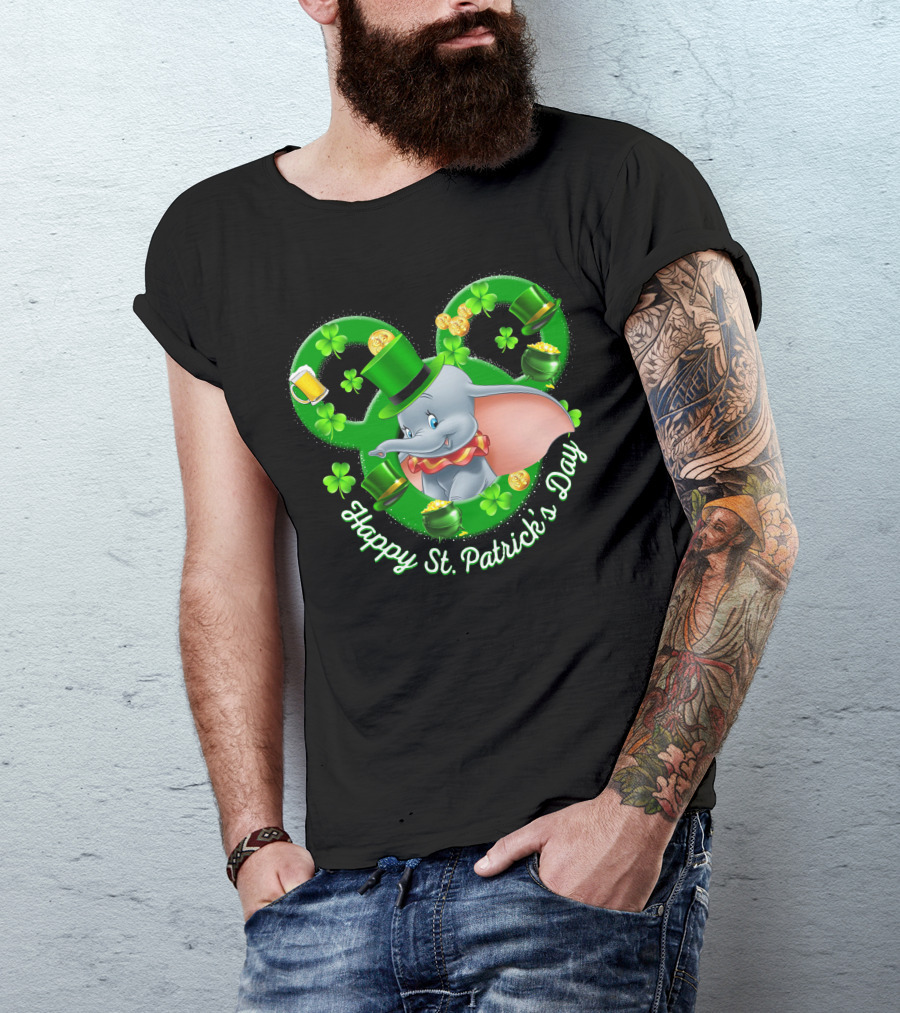 Dumbo Happy St. Patrick's Day With Shamrocks And Leprechaun Hat T-Shirt