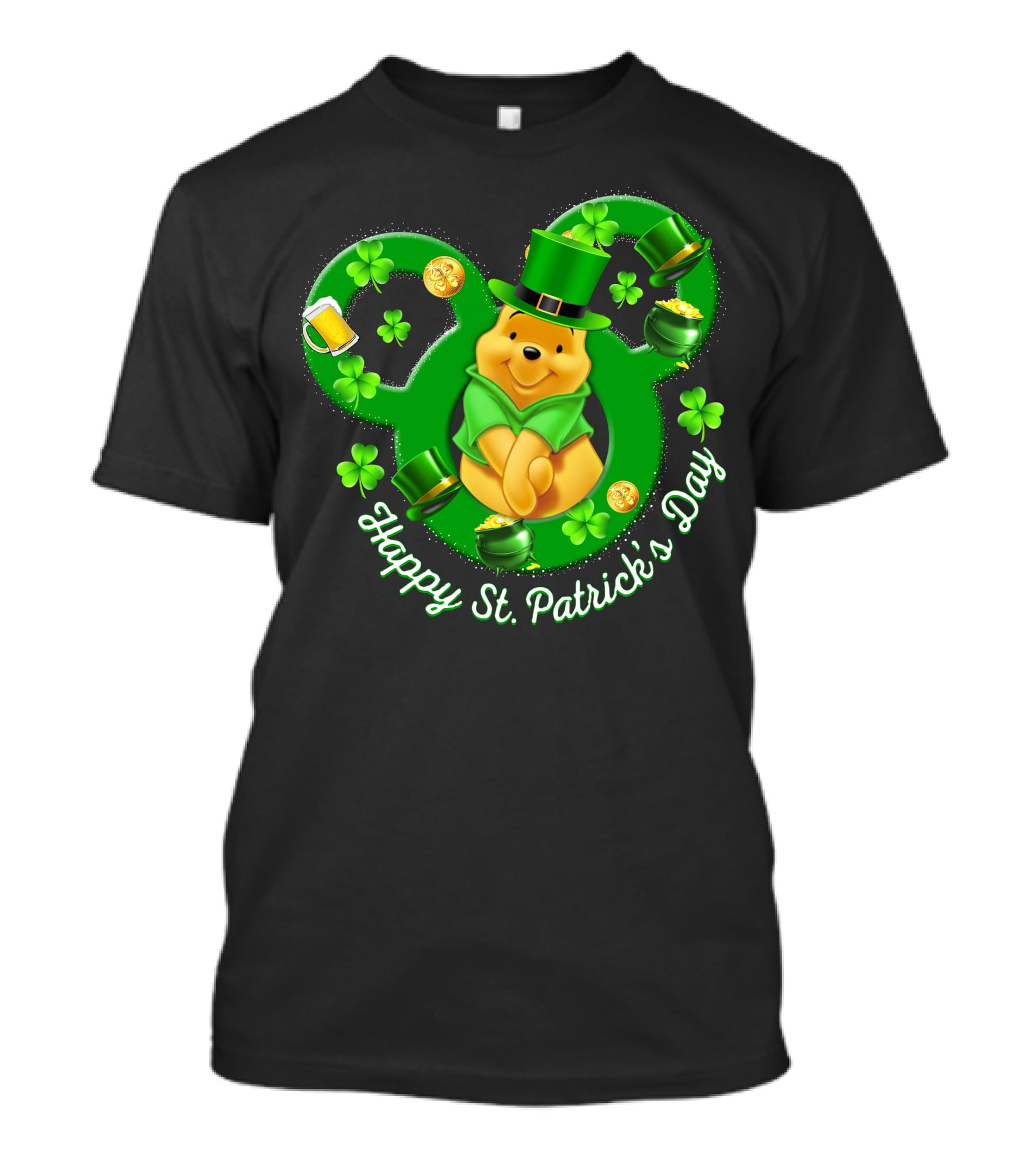 Happy St. Patrick's Day Pooh Bear With Leprechaun Hat And Shamrocks T-Shirt