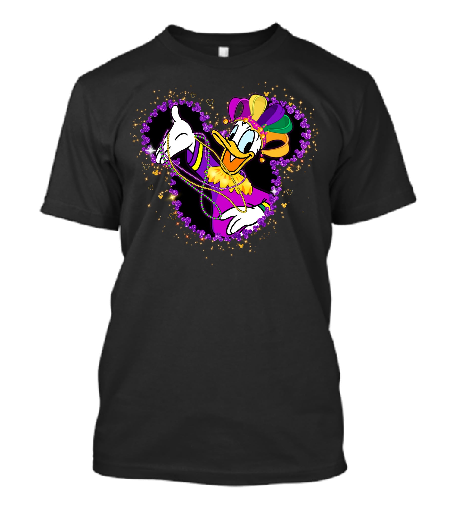 Donald Duck Mardi Gras Jester Heart Beads Celebration T-Shirt