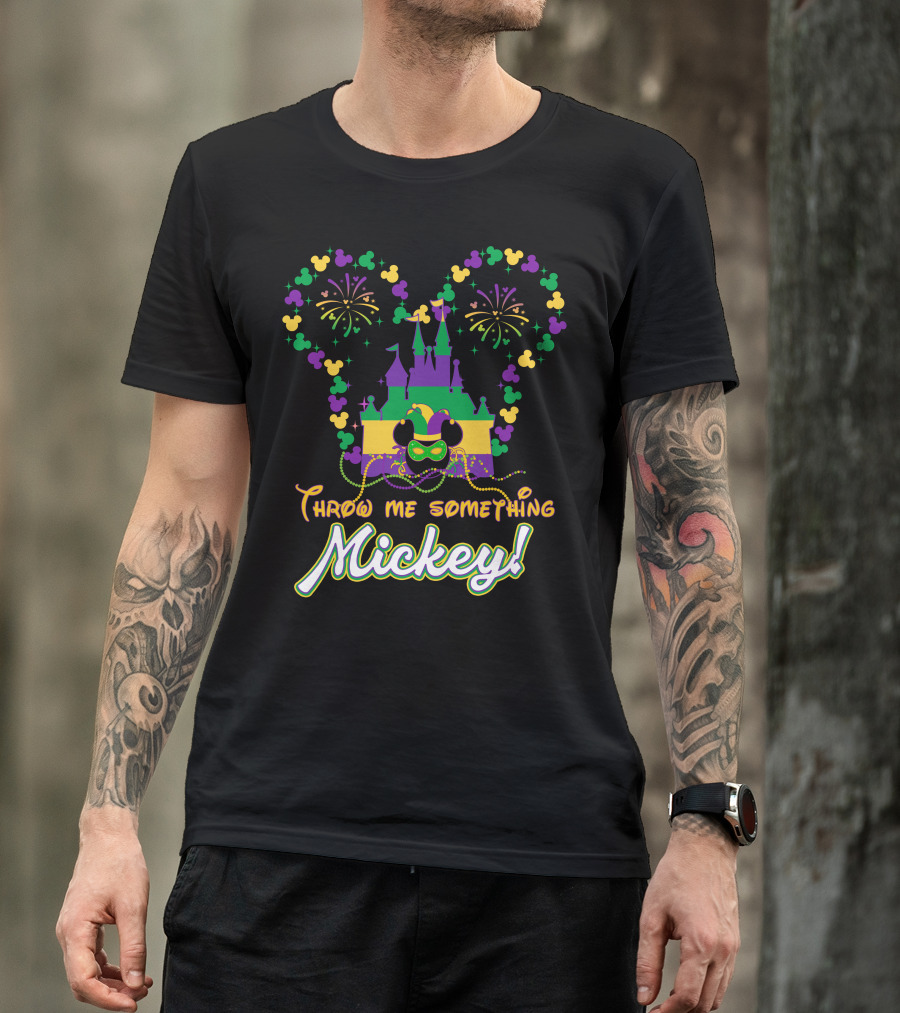 Throw Me Something Mickey Mardi Gras Castle Fireworks Beads T-Shirt