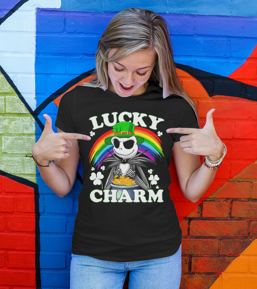 Jack Skellington Lucky Charm Rainbow Leprechaun Hat T-Shirt