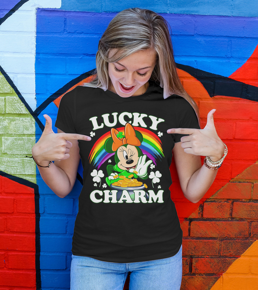 Minnie Lucky Charm Rainbow Pot Of Gold Shamrocks T-Shirt
