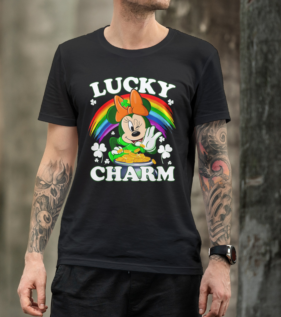 Minnie Lucky Charm Rainbow Pot Of Gold Shamrocks T-Shirt