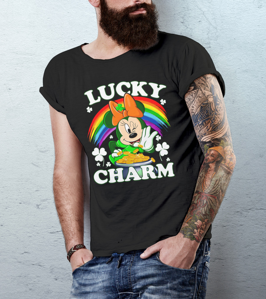 Minnie Lucky Charm Rainbow Pot Of Gold Shamrocks T-Shirt