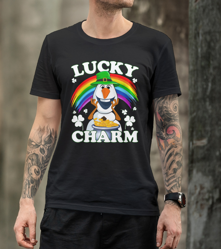 Lucky Charm Olaf Rainbow Hat Shamrocks Gold Coins T-Shirt