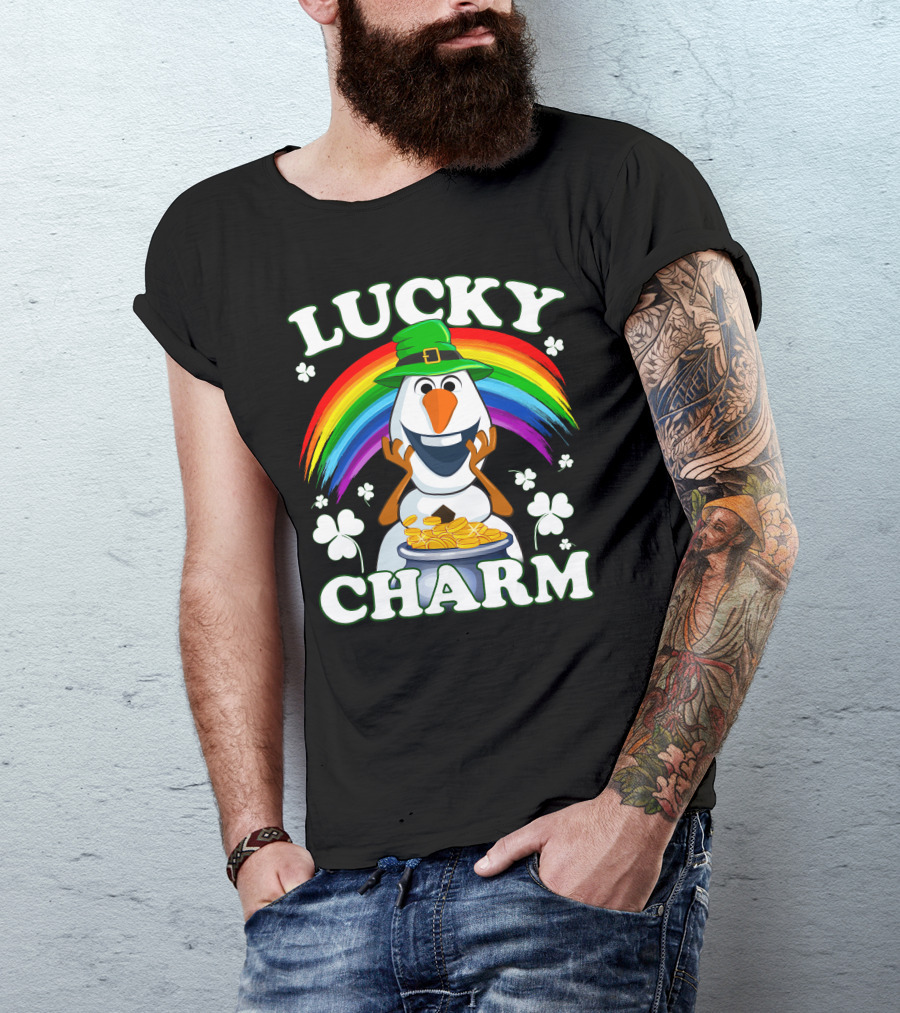 Lucky Charm Olaf Rainbow Hat Shamrocks Gold Coins T-Shirt