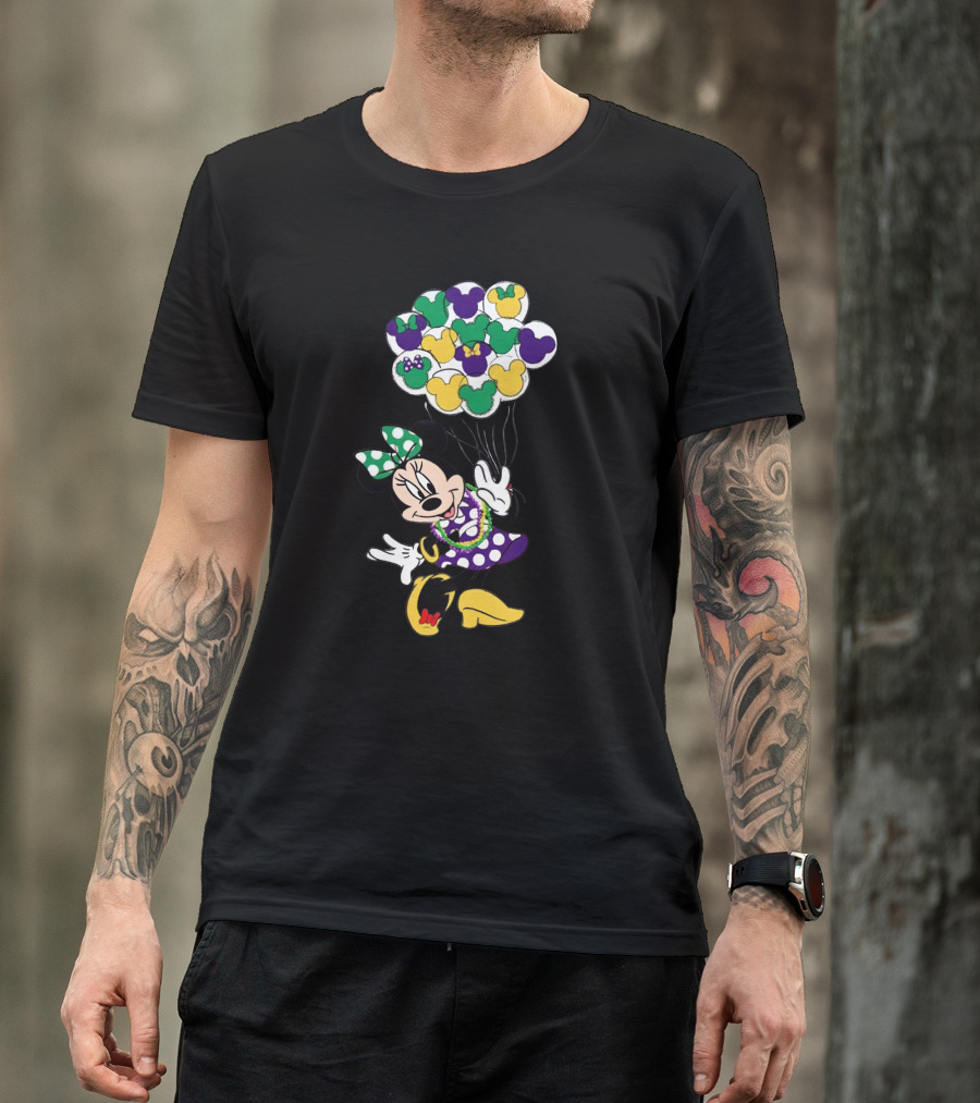 Minnie Mouse Mardi Gras Balloons Celebration T-Shirt