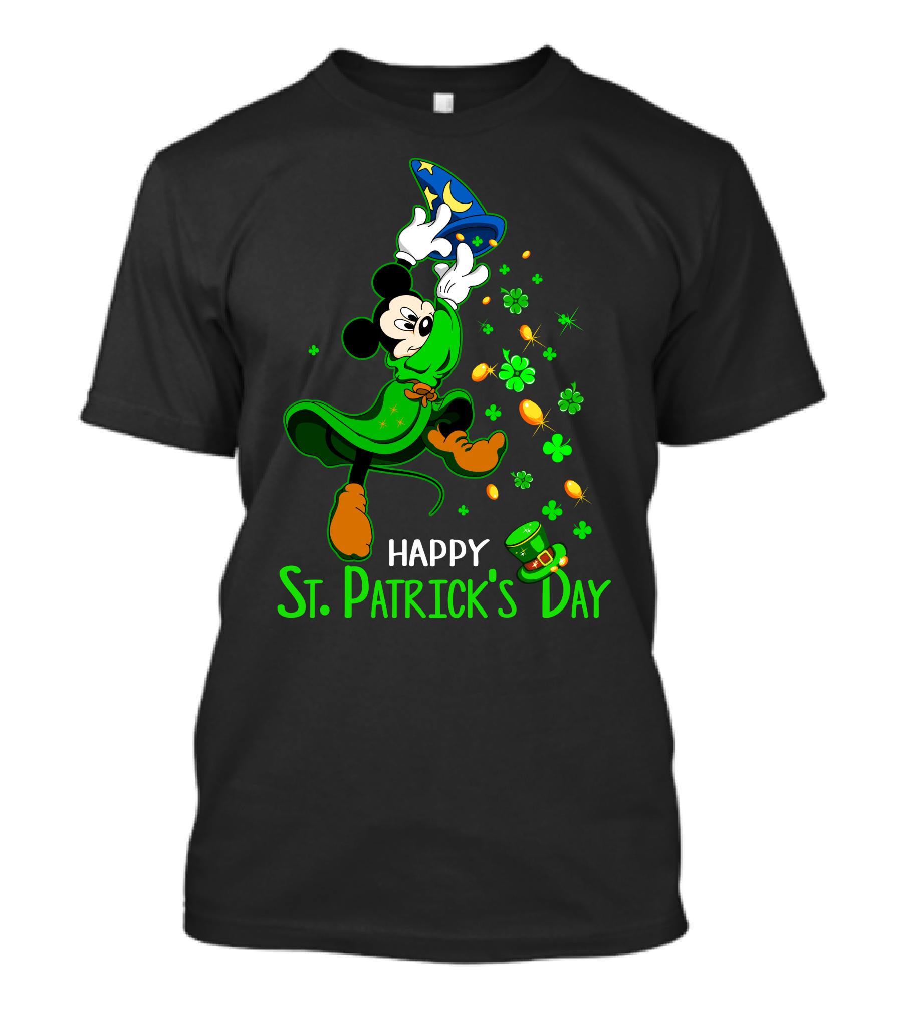 Happy St. Patrick's Day Fantasia Mickey With Shamrocks And Coins T-Shirt