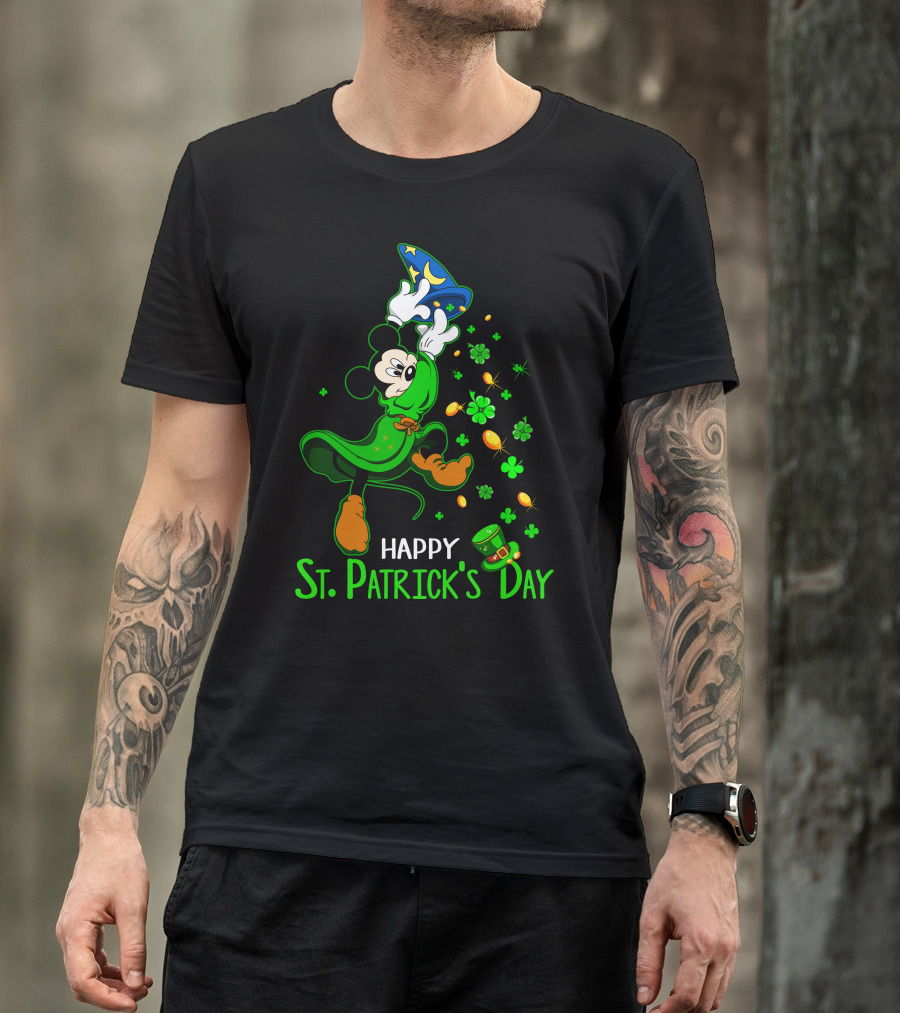 Happy St. Patrick's Day Fantasia Mickey With Shamrocks And Coins T-Shirt