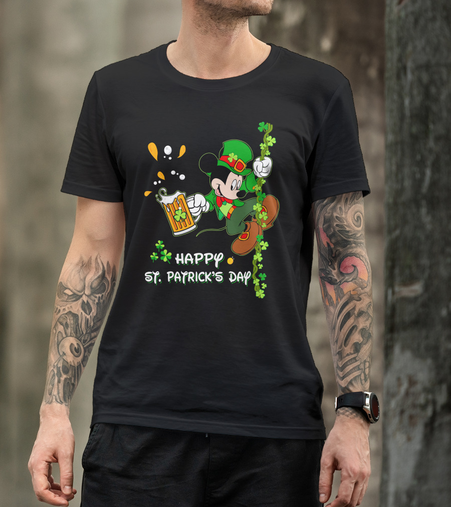 Happy St Patrick's Day Mickey Mouse Beer And Shamrocks Party T-Shirt