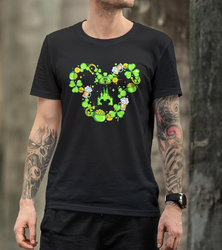 Mickey St Patricks Day Shamrocks Castle Beer Gold Coins T-Shirt