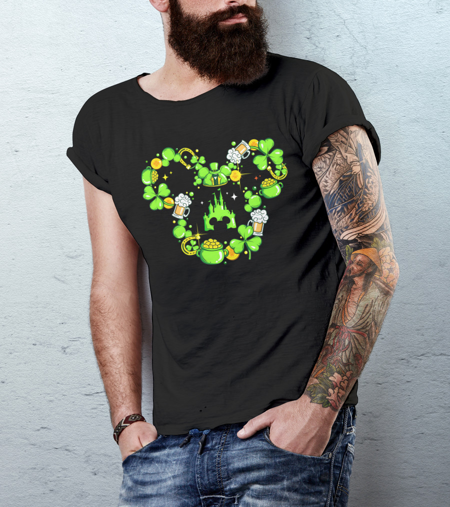 Mickey St Patricks Day Shamrocks Castle Beer Gold Coins T-Shirt