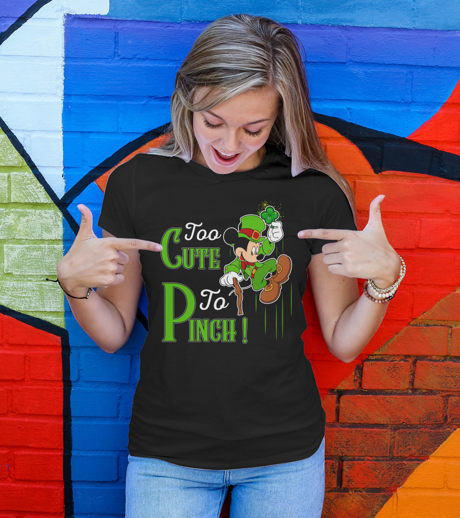 Too Cute To Pinch Leprechaun Character With Shamrock And Walking Stick T-Shirt