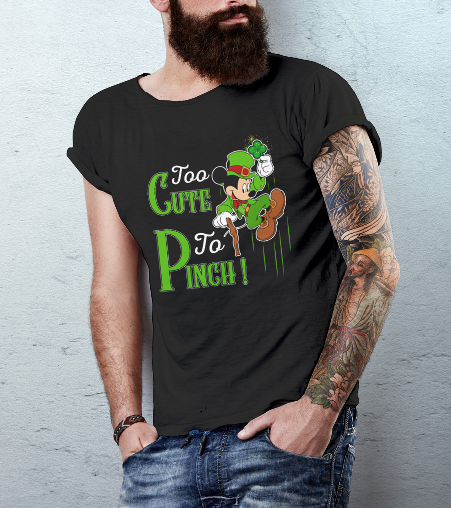 Too Cute To Pinch Leprechaun Character With Shamrock And Walking Stick T-Shirt