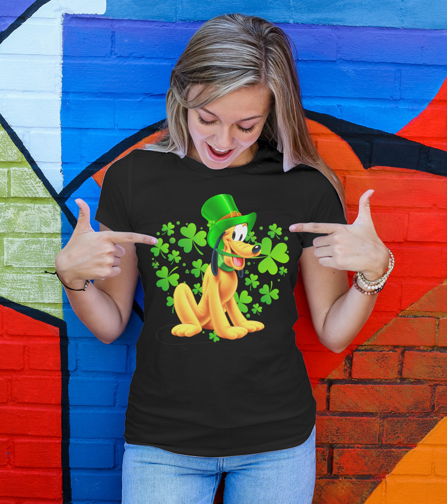 Pluto St. Patrick's Day Celebration With Green Shamrocks And Hat T-Shirt