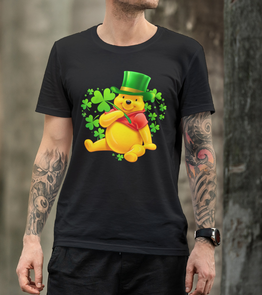 Pooh Bear St. Patrick's Day With Shamrocks And Green Hat T-Shirt