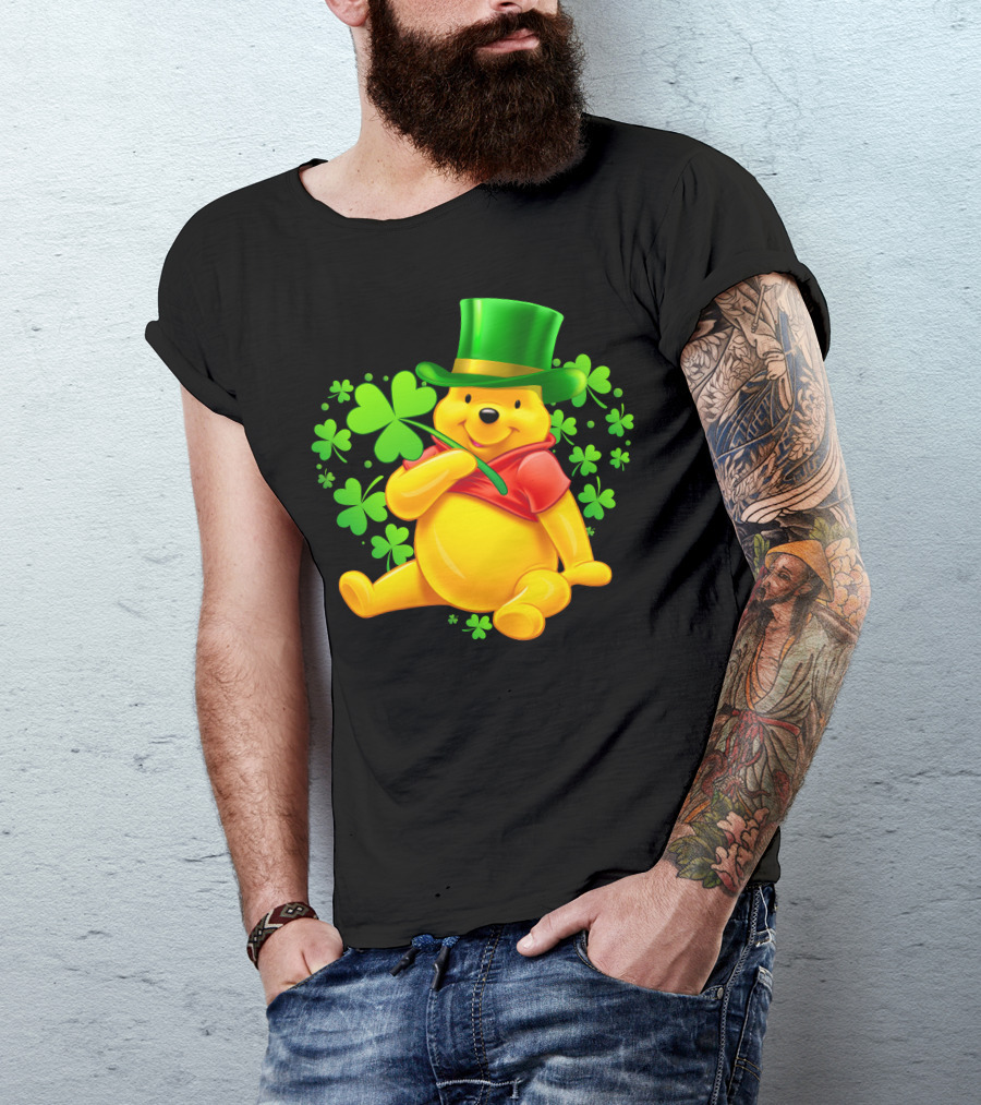Pooh Bear St. Patrick's Day With Shamrocks And Green Hat T-Shirt