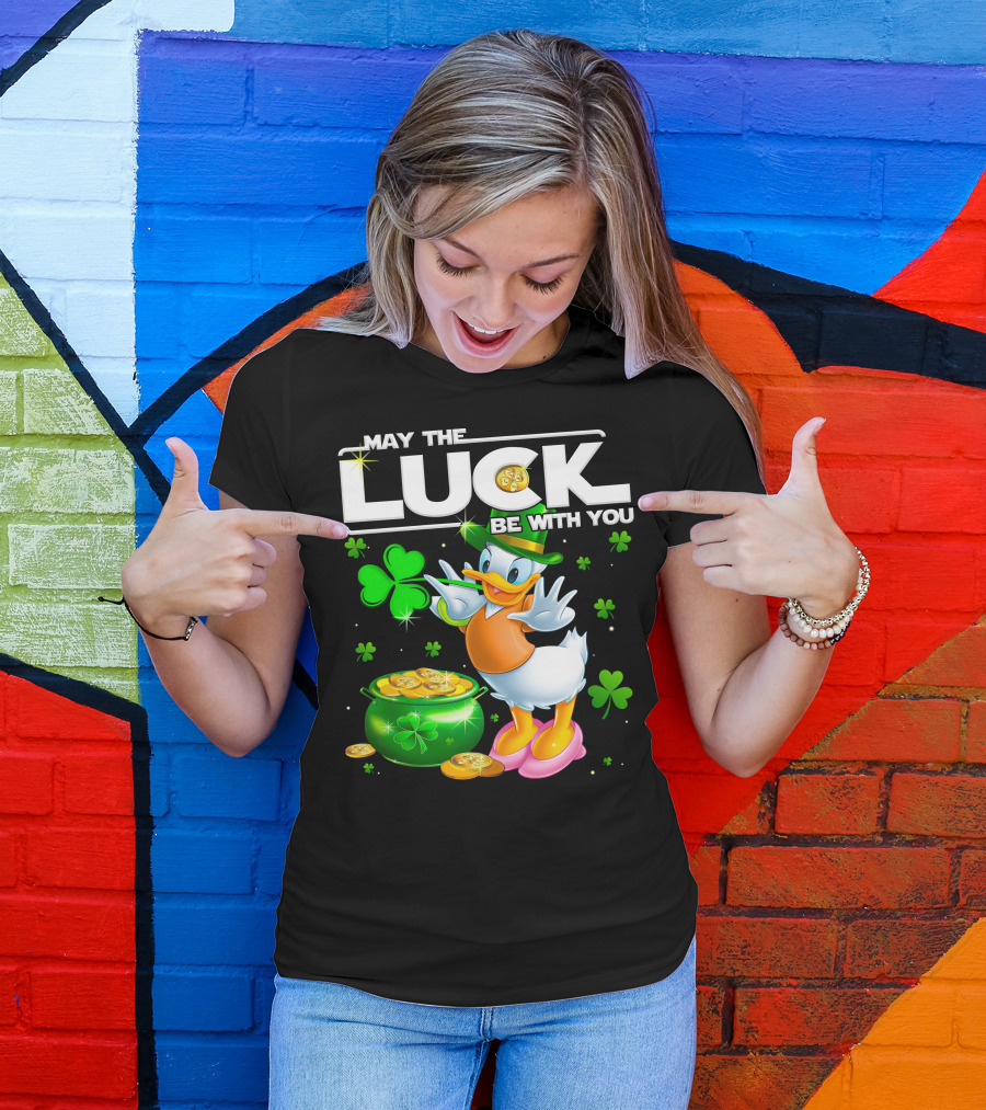 May The Luck Be With You Daisy Duck With Shamrocks And Pot Of Gold T-Shirt