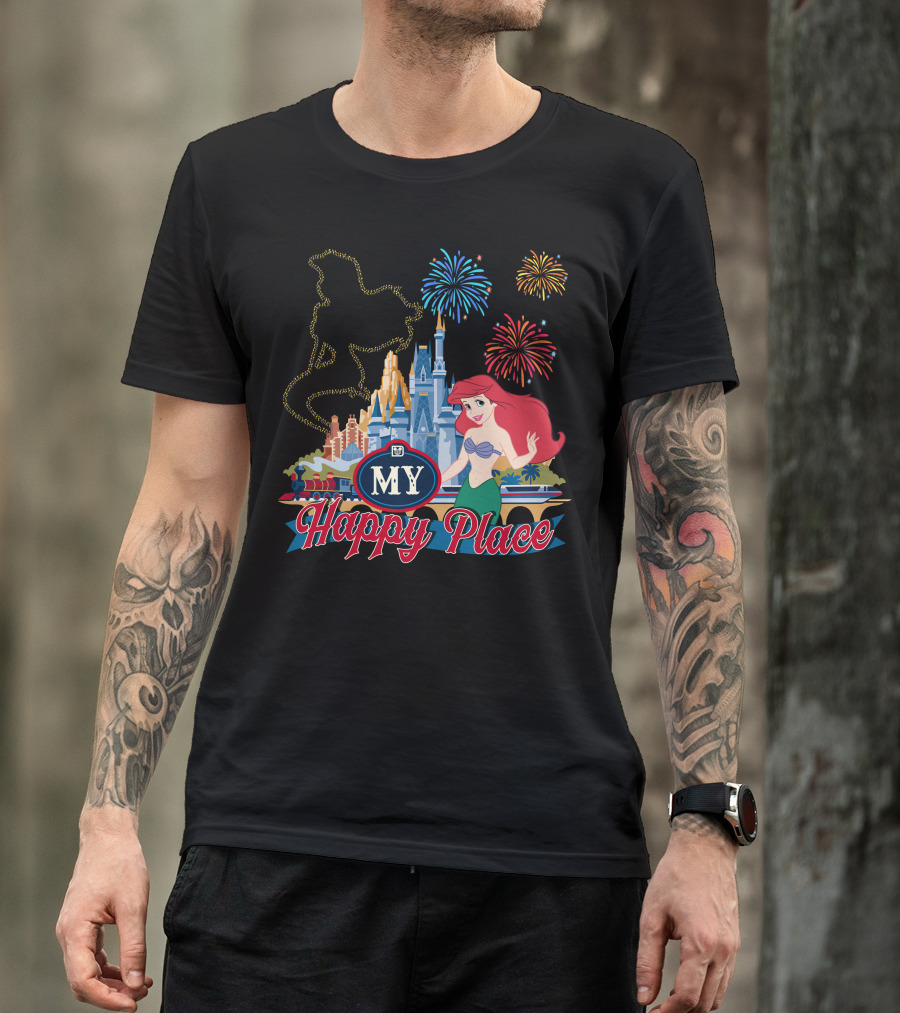 My Happy Place Disney Ariel Fireworks Castle T-Shirt