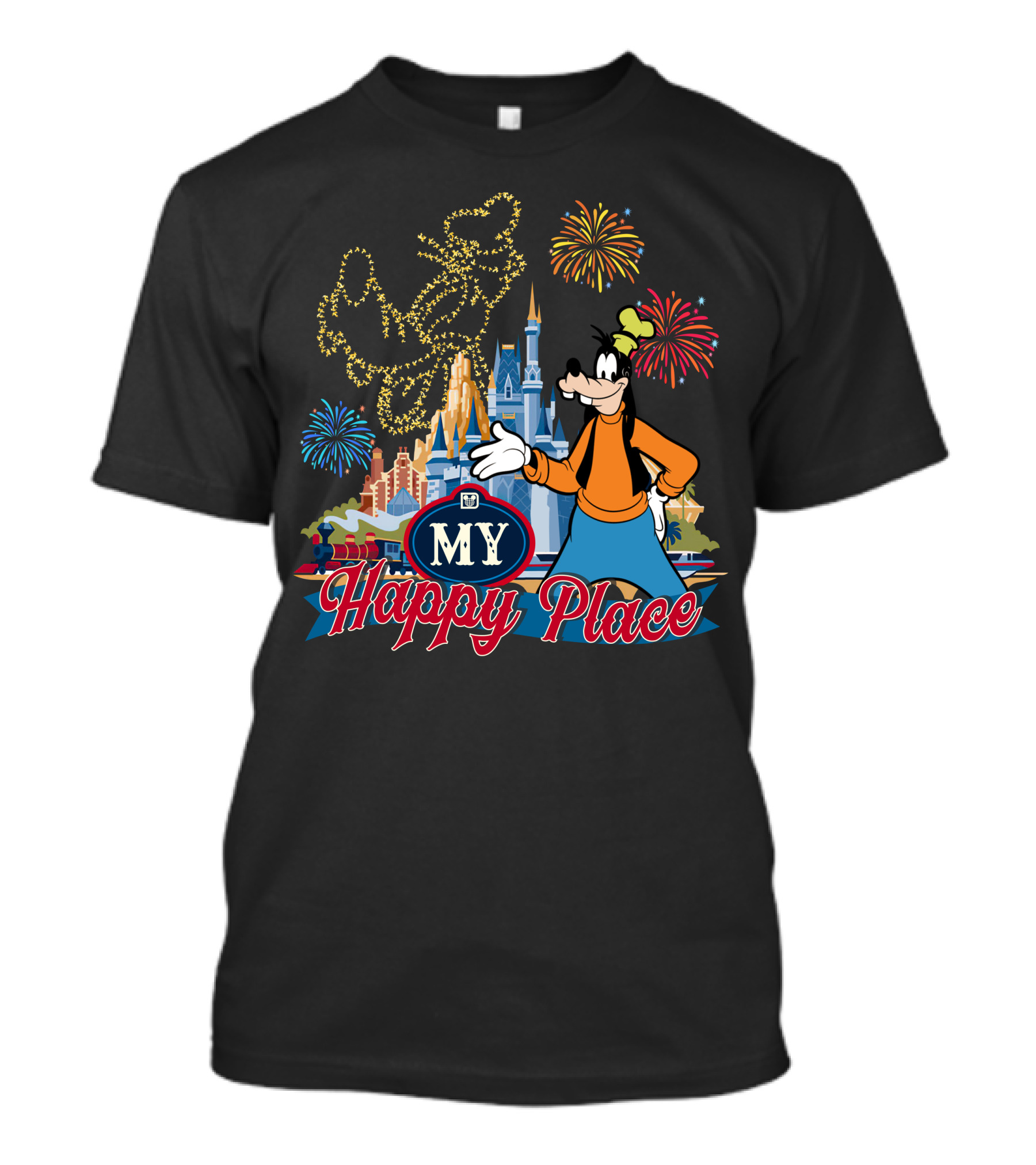 Goofy My Happy Place Fireworks Castle T-Shirt