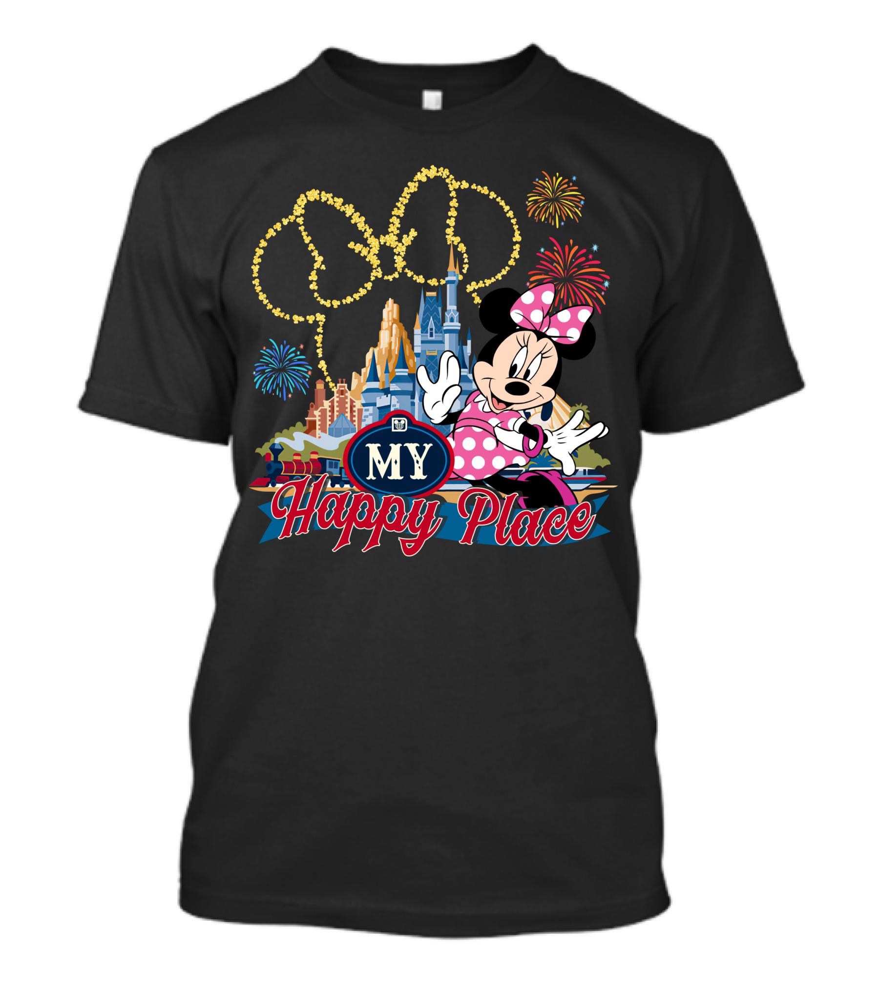 Minnie My Happy Place Fireworks Castle T-Shirt
