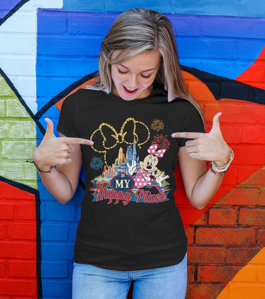 Minnie My Happy Place Fireworks Castle T-Shirt
