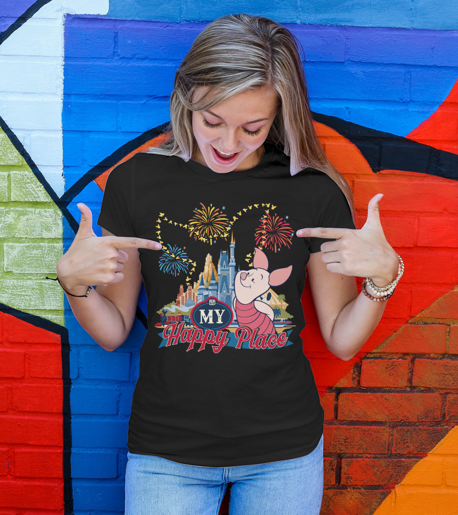 Piglet My Happy Place Fireworks Castle T-Shirt