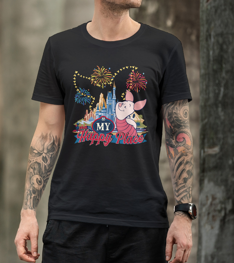 Piglet My Happy Place Fireworks Castle T-Shirt