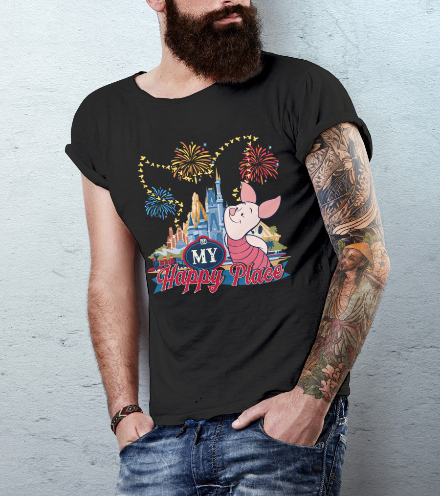 Piglet My Happy Place Fireworks Castle T-Shirt