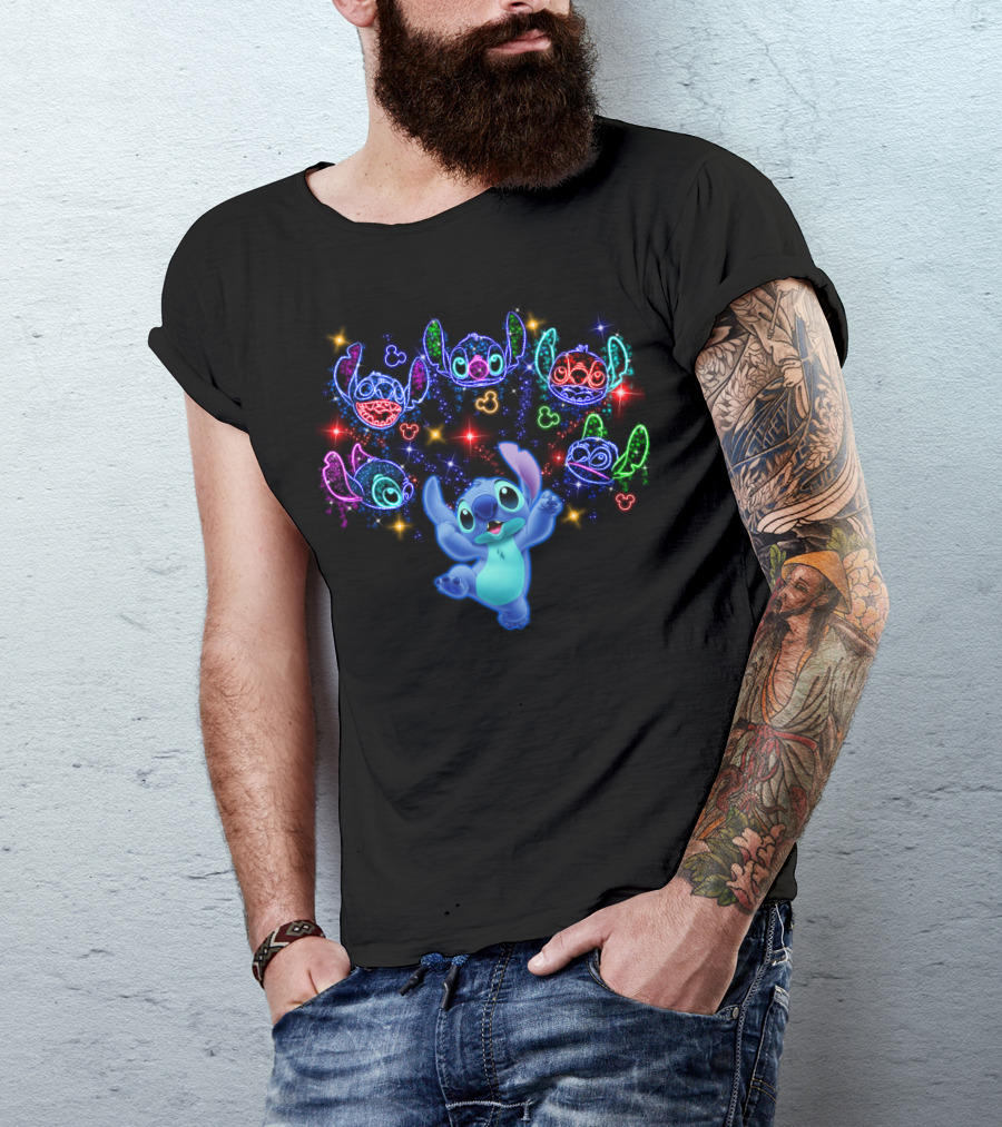 Stitch Luminous Neon Faces With Disney Mickey Mouse T-Shirt