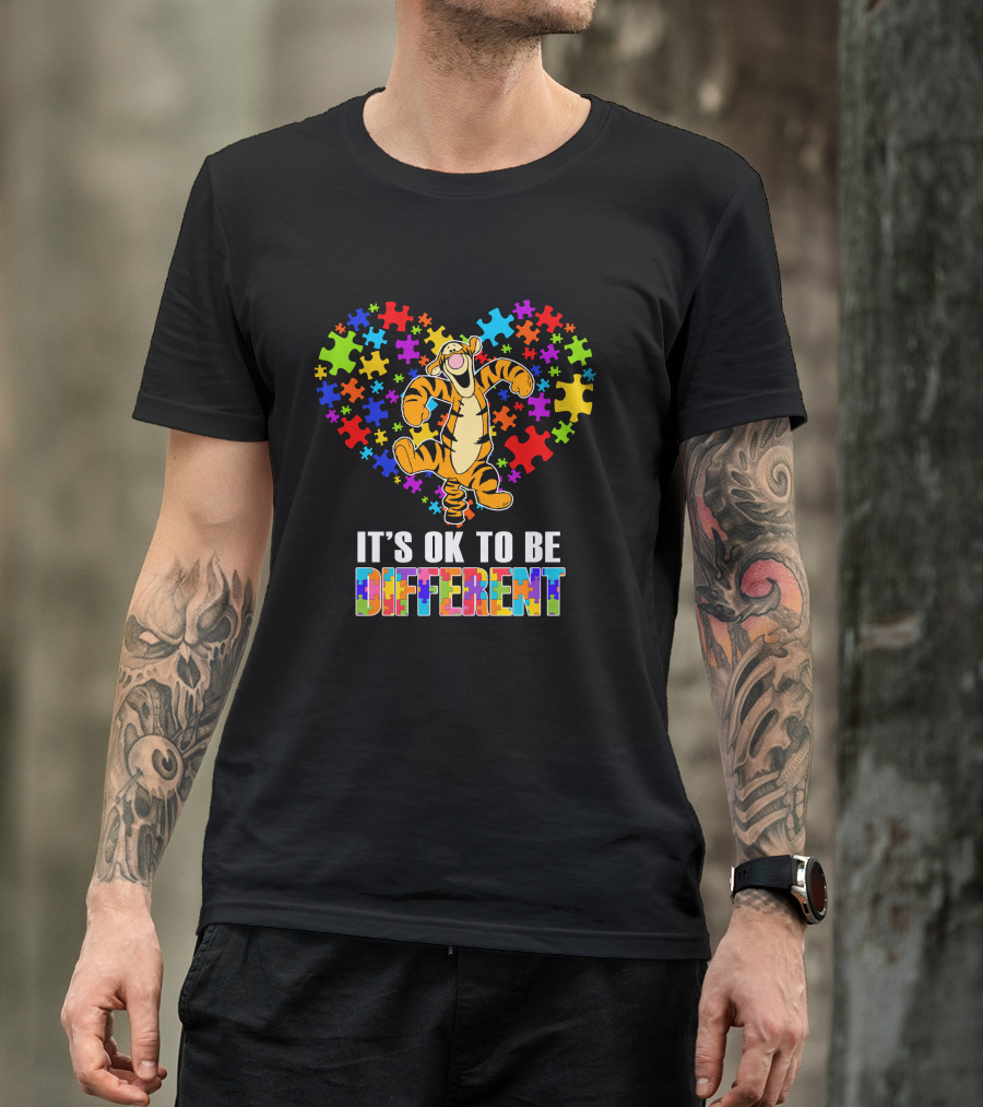 Tigger It's Ok To Be Different Puzzle Heart T-Shirt