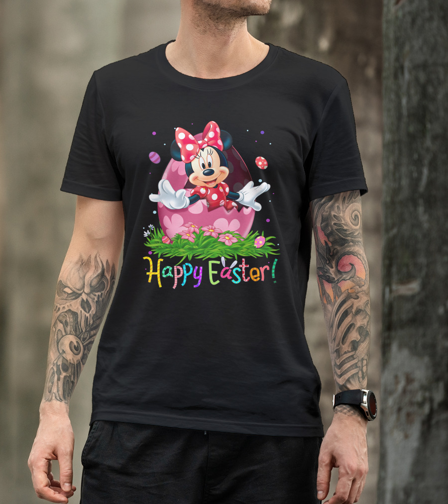 Happy Easter Minnie Mouse Pink Egg Celebration T-Shirt