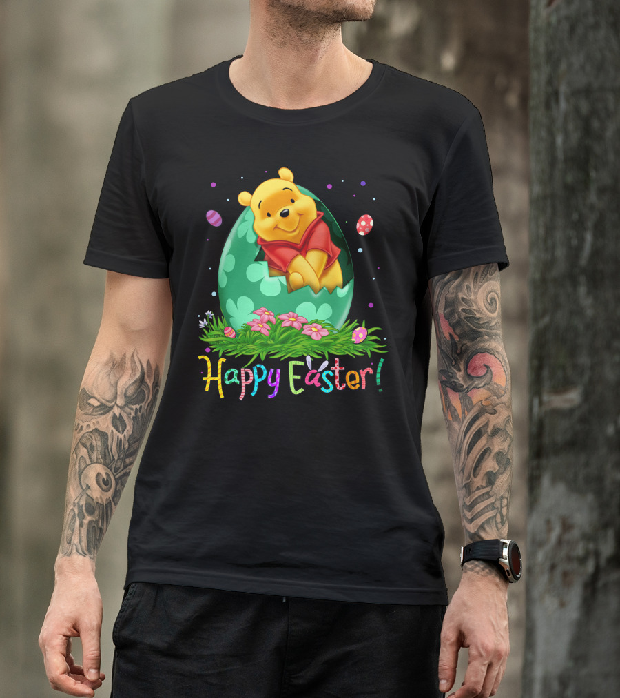 Happy Easter Pooh Bear Egg Flowers T-Shirt